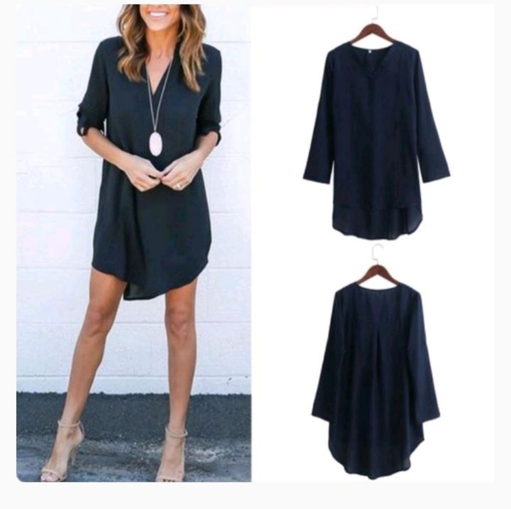 Long Sleeve V-Neck Shirt Dress - Picture 2 of 3